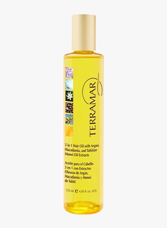 Terramar 3-in-1 Hair Oil with Argan, Macadamia, and Monoi Extracts, Smoothing and Hydrating Serum (Medium - 4.06 Fl Oz) - Image 1